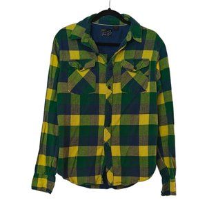 FOX Racing Men's Flannel Medium Green and Yellow 100% Cotton Plaid
